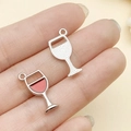 Silver wine glass alloy charm with red enamel fill for DIY jewelry making and crafts - Red Wine Glass (21920)