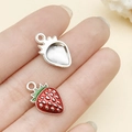 DIY strawberry charm pendant with red enamel finish and silver alloy base for jewelry - Strawberry (21923)