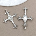 Silberner Kreuzanhänger mit Kristallbesatz für DIY-Schmuckherstellung und Zubehör - Ovaler Weißer Strass Kreuz (16839)