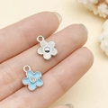 Blue oil-dripped flower pendant and silver textured alloy charm for DIY jewelry making - Lake Blue Flower (21926)