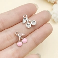 Pink and silver cherry alloy charm for DIY jewelry handmade accessories - Pink Cherry (21928)