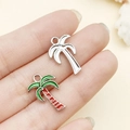 DIY tropical palm tree charms set in silver finish and green enamel for jewelry making - Beach Coconut Tree (21936)