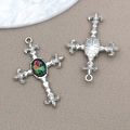 Ciondoli a croce d'argento con gemma colorata per la creazione di gioielli fai da te - Croce con Strass Colorato Ovale (16841)
