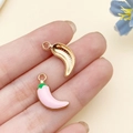 Pink enamel chili pepper charm with gold metal finish for DIY jewelry and keychain - 18x12x3mm / Pink Chili Pepper (23378)
