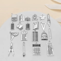 Vintage silver zinc alloy stationery charms set including ruler abacus and book bag - 20-Piece Set (SN1357)