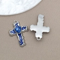 Gotischer Kreuzanhänger aus Silber mit blauem Herzstein und Emaille-Verzierung - Drip Oil Königsblaues Herz Strass Kreuz (16866)