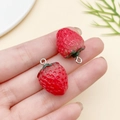 Vibrant red resin strawberry charms with green leaves and silver loops for DIY jewelry - 16x26mm Red Strawberry