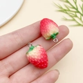 DIY resin red strawberry charms for jewelry making with metal rings and green leaves - 24x16mm Small Red Strawberry