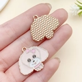 Rosa Emaille-Teddyhund-Anhänger mit goldener Rückseite für DIY-Halsband-Schmuck - 22x26mm / Rosa Pudel