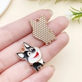 Cartoon Französische Bulldogge Emaille-Anhänger in Schwarz-Weiß mit Gold-Rückseite - 25x16mm / Schwarzer Husky