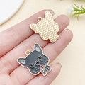 Französische Bulldogge Emaille-Anhänger für DIY Halsketten mit Goldrückseite - 25x22mm / Grau-schwarze Französische Bulldogge
