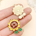DIY sunflower alloy enamel pendant with yellow petals and green leaves for jewelry making - 2.8cmx2.0cm / Yellow Sunflower (21834)