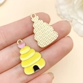 DIY honeycomb alloy pendant with yellow oil drip and pink heart charm details - 2.5cm x 1.6cm / Heart Bee Honeycomb (23018)
