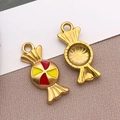 Golden candy-shaped stainless steel charms with red enamel detail and textured base - Candy Pendant (T1666) / 1 Piece Pack (8x18x3mm) / Red Yellow Gradient