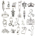 21pcs vintage silver medical charms set with stethoscope and syringe for DIY jewelry - Antique Silver Medical Set (SN03)