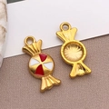 Golden candy-shaped stainless steel pendant with red and white enamel for DIY jewelry - Candy Pendant (T1667) / 1 Piece Pack (8x18x3mm) / Red White