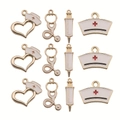 Golden alloy medical charm set with stethoscope and syringe for DIY jewelry making - Enamel Medical Set (SN205)