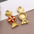 Golden candy shaped pendant with red enamel cross pattern for DIY jewelry making - Candy Pendant (T1668) / 1 Piece Pack (8x18x3mm) / Red