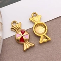Golden candy-shaped stainless steel pendant with red and pink enamel for DIY jewelry - Candy Pendant (T1669) / 1 Piece Pack (8x18x3mm) / Red Pink