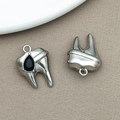 Ciondolo a forma di dente argentato con gemma nera per creazione gioielli fai-da-te - 14x19mm / Argento Strass Nero