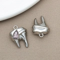 Ciondolo a forma di dente con gemma rosa in oro KC per creazione di gioielli fai-da-te - 14x19mm / Argento Strass Rosa