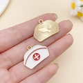 DIY jewelry pendant set featuring alloy nurse hat and winged badge designs - White Medical Nurse Hat (SN18900)