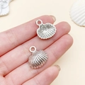 Antique silver shell charm pendant with radial texture for DIY jewelry making - Shell Style