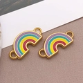 Rainbow enamel stainless steel cow skull pendant with gold plating and double rings - Gold Four-Color