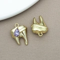 Ciondoli a forma di dente dorato con gemma viola per creazione gioielli fai da te - 14x19mm / Oro Strass Viola