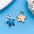 Star-shaped alloy charms with dark blue enamel and golden texture for DIY jewelry making - 13X15mm / Blue