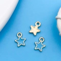 Light blue enamel star pendant with gold edges and brushed metal texture for DIY crafts - Lake Blue (11044)