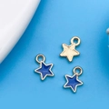 Star-shaped zinc alloy charms in deep blue enamel and textured gold finish for DIY crafts - Royal Blue (12022)
