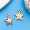 Pink enamel star charms with gold-plated alloy border for DIY jewelry making - 13X15mm / Pink