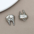 Ciondolo a forma di dente color argento con zircone a goccia per creazione di gioielli DIY - 14x19mm / Argento Strass Bianco