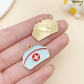 Golden medical wing and light blue enamel nurse hat charms for DIY bracelets - Blue Enamel Medical Nurse Hat (SN23054)
