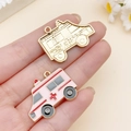 Roze en gouden ambulance emaille hangers voor DIY-sleutelhangers en sieraden - Roze Ambulance (23068)