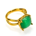 Anillo vintage de acero de titanio dorado con diseño de rama y gran gema verde central - US 6 / Dorado Piedra de Ojo de Gato Verde