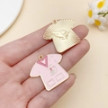 Pink enamel and gold nurse scrub top charm pendants for DIY jewelry and bracelets - Pink Enamel Medical Nurse Uniform (SN23056)
