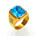 Bague vintage pour homme plaquée or avec pierre bleue et gravures de rinceaux - US 7 / Or