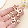 Golden and white stethoscope charm with crystal for DIY necklace and jewelry making - Large KC Gold White Enamel Stethoscope (SN23231)