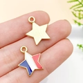 Star-shaped alloy pendants with blue white red enamel and gold-plated textured backing - Large KC Gold Enamel Flag Star 18x15mm