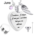 Detail of silver heart urn necklace with June birthstone and funnel filling tool kit - June Birthstone