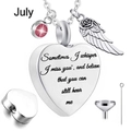 Detail of July heart urn necklace with pink birthstone and ash filling funnel kit - July Birthstone