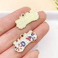 Independence Day alloy charm with red white blue enamel stars and fireworks for DIY crafts - KC Gold Enamel Independence Day Plaque 26x14mm