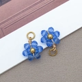 DIY Blumen-Anhänger Paar mit tiefblauen Kristallblättern und goldenem Metallkern - Transparent Blau Gänseblümchen Kristallblume (T1257)