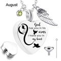 Collana urna cuore argento per ceneri con pietra di agosto, ala d'angelo e kit imbuto - Pietra Natale di Agosto