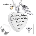 Heart cremation necklace with November birthstone, angel wing, and funnel set - November Birthstone