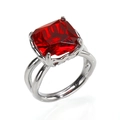 Lujoso anillo de circón rojo cuadrado plateado con un elegante diseño de doble banda de titanio - Acero Circonita Roja