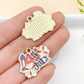 Double-sided Independence Day alloy pendant with July 4th fireworks and gold texture - KC Gold Enamel July 4th Plaque 26x19mm