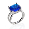 Anillo elegante de plata con banda dividida y un gran circón azul de forma cuadrada - Acero Inoxidable Color Plata Zirconia Azul